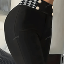 Pantalones de tiro alto de oficina casual con efecto pata de gallo y diseno de patchwork para mujeres