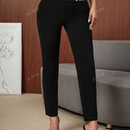 Pantalones de tiro alto de oficina casual con efecto pata de gallo y diseno de patchwork para mujeres