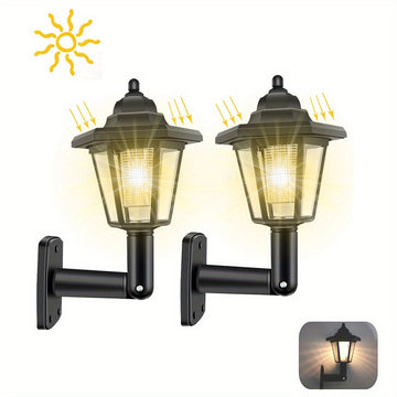 2 piezas Luces solares hexagonales al aire libre LED Sconce Led Lámpara de pared Linterna retro Jardín Decoración Farola solar de calle al aire libre