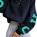Ezwear sudadera con capucha informal para mujer con estampado de letras, para otono/invierno