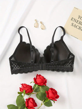 Sujetador comodo y sexy de encaje con volantes y efecto push-up para mujer, ropa interior