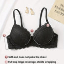 Sujetador comodo y sexy de encaje con volantes y efecto push-up para mujer, ropa interior