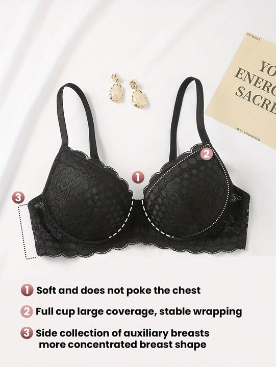 Sujetador comodo y sexy de encaje con volantes y efecto push-up para mujer, ropa interior