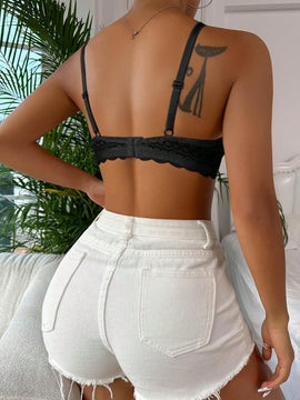 Sujetador comodo y sexy de encaje con volantes y efecto push-up para mujer, ropa interior