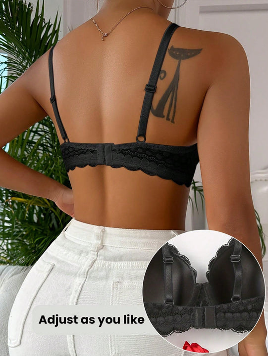 Sujetador comodo y sexy de encaje con volantes y efecto push-up para mujer, ropa interior