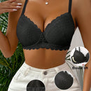 Sujetador comodo y sexy de encaje con volantes y efecto push-up para mujer, ropa interior