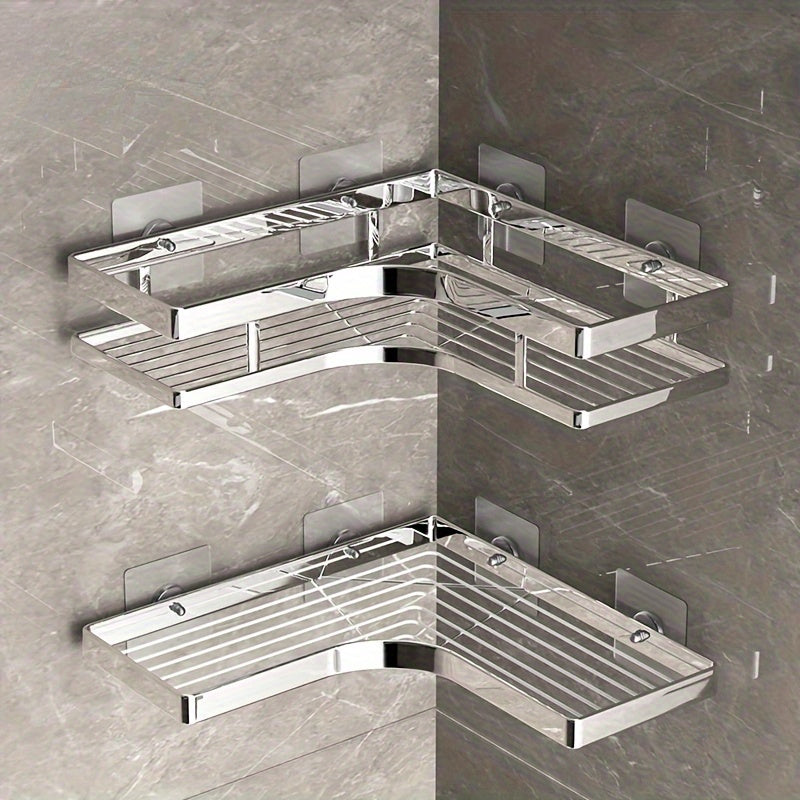 Estante de ducha de esquina de acero inoxidable - Estante triangular de barra plana engrosada sin perforaciones para la organización del baño y la cocina