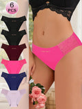 Meiyating paquete de 6 bragas de cintura baja con adorno de encaje, transpirables y delgadas para mujeres