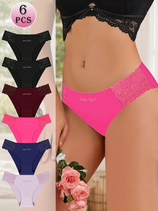 Meiyating paquete de 6 bragas de cintura baja con adorno de encaje, transpirables y delgadas para mujeres