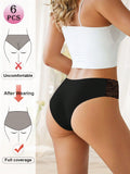 Meiyating paquete de 6 bragas de cintura baja con adorno de encaje, transpirables y delgadas para mujeres