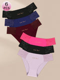 Meiyating paquete de 6 bragas de cintura baja con adorno de encaje, transpirables y delgadas para mujeres
