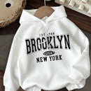 Attitoon sudadera holgada de capucha con estampado grafico de nueva york brooklyn, de ajuste suelto y gruesa, adecuada para otono/invierno, de estilo casual y sencillo para mujer