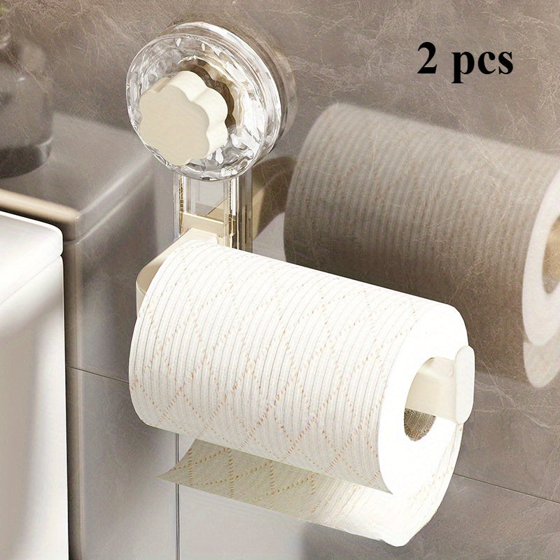 Portarrollos de papel higiénico de pared con ventosa - Autoadhesivo, instalación sin taladros, material plástico para cocina y baño - Organizador multiusos para rollos de papel y toallas