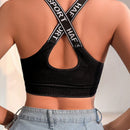 2 piezas/set sujetador deportivo para mujer con tiras cruzadas y almohadillas extraibles - top corto sin cables con estampado de letras y espalda de tirantes de nadador