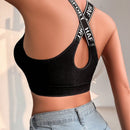 2 piezas/set sujetador deportivo para mujer con tiras cruzadas y almohadillas extraibles - top corto sin cables con estampado de letras y espalda de tirantes de nadador