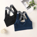 2 piezas/set sujetador deportivo para mujer con tiras cruzadas y almohadillas extraibles - top corto sin cables con estampado de letras y espalda de tirantes de nadador