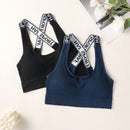 2 piezas/set sujetador deportivo para mujer con tiras cruzadas y almohadillas extraibles - top corto sin cables con estampado de letras y espalda de tirantes de nadador
