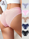 5 piezas de bragas de encaje sexy de tiro medio y multicolor que levantan las caderas, transpirables y comodas para damas