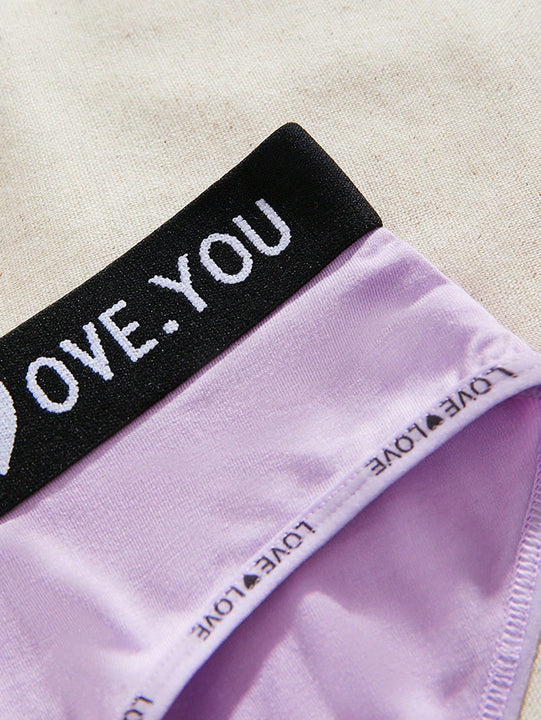 Conjunto de 4 bragas de mujer de unicolor, simples, transpirables y comodas con pretina baja y estampado de letras