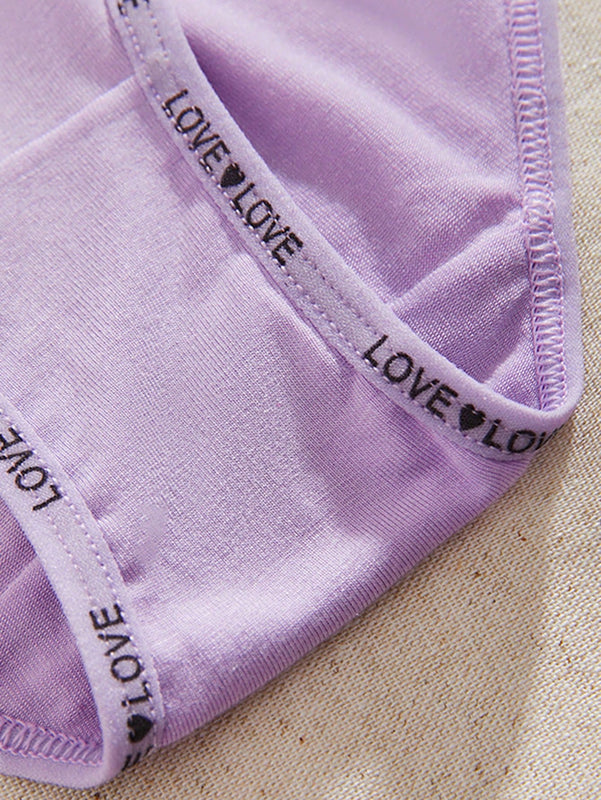 Conjunto de 4 bragas de mujer de unicolor, simples, transpirables y comodas con pretina baja y estampado de letras