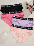 Conjunto de 4 bragas de mujer de unicolor, simples, transpirables y comodas con pretina baja y estampado de letras