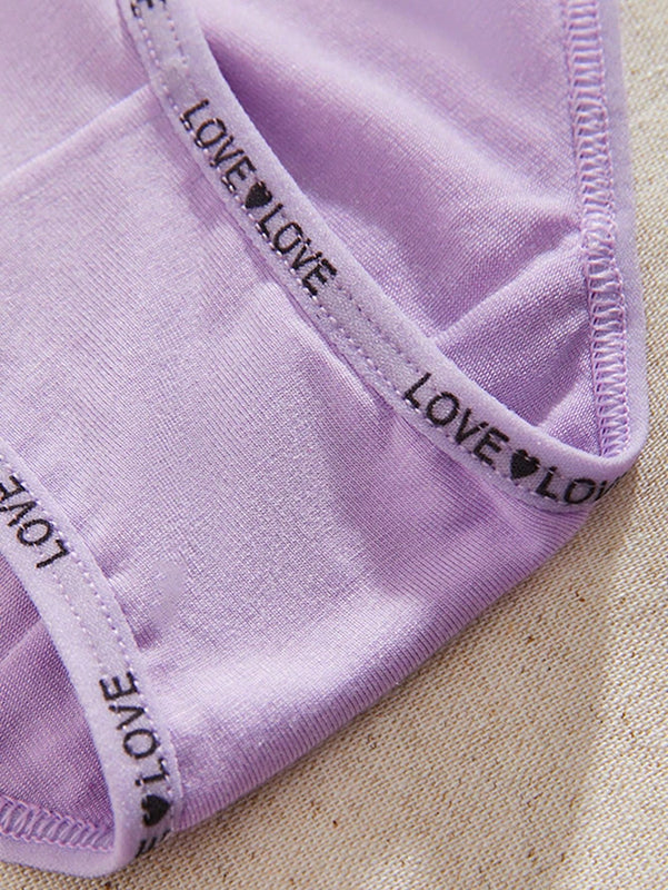 Conjunto de 4 bragas de mujer de unicolor, simples, transpirables y comodas con pretina baja y estampado de letras