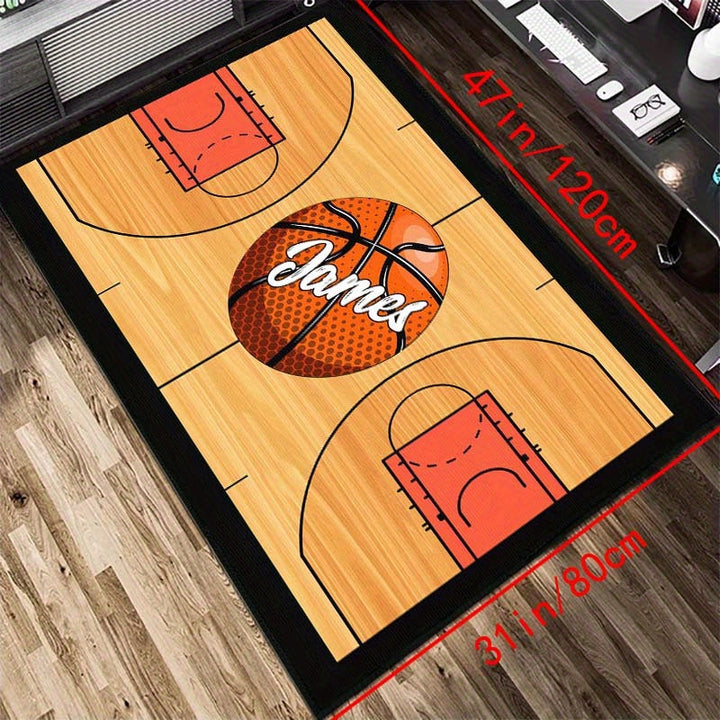 1pc Alfombra de baloncesto personalizada con nombre - Lavable en máquina, Alfombra de comodidad antideslizante para silla de oficina, Fibra de poliéster, Ideal para habitación, uso exterior, cocina - Regalo de vacaciones perfecto