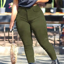 Pantalones acampanados con decoracion de botones y ajuste cenido para mujer