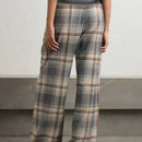 Pantalones rectos y sueltos con estampado de cuadros vintage casuales para primavera y otono para mujer