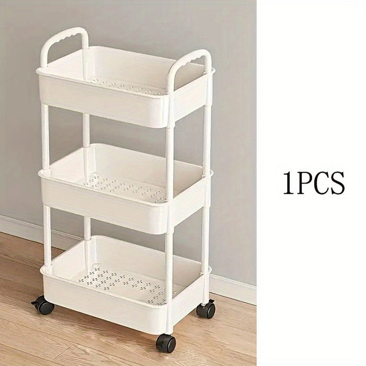 Carro de Almacenamiento Rodante Resistente - Organizador Móvil de 3 Niveles con Ruedas, Unidad de Estantería Ahorradora de Espacio para Cocina, Baño, Dormitorio y Oficina - Ruedas Fáciles de Desplazar, Construcción en Plástico Robusto - Solución de Almac
