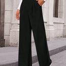 Pantalones anchos de vestir para mujeres, pantalones casuales elegantes con cintura elastica alta, pantalones palazzo para oficina y trabajo