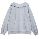 Friful sudadera con capucha suelta de unicolor con cordon para mujer, para otono/invierno