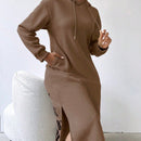 Lune vestido con capucha de manga larga, bolsillo y unicolor minimalista para mujer