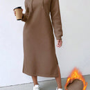 Lune vestido con capucha de manga larga, bolsillo y unicolor minimalista para mujer