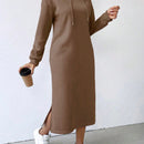 Relaxiva vestido sudadera casual de felpa con capucha, manga larga, bajo con abertura, cordon ajustable, estampado de lema para mujer, otono/invierno