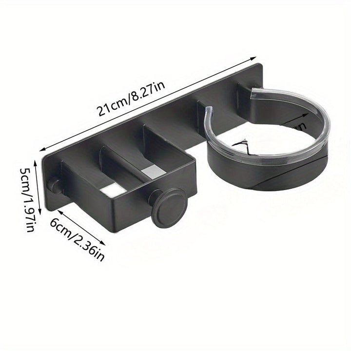 Soporte de pared para secador de pelo con ganchos para accesorios - Organizador de almacenamiento para baño para secador de pelo, plancha, rizador - Estante sin taladrar, que ahorra espacio para toallas, joyas - Soporte duradero no eléctrico