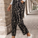 Emery rose pantalones largos casuales rectos y sueltos con cintura elastica, bolsillos y estampado de tenido anudado para mujer