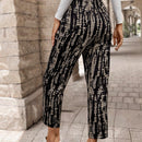 Emery rose pantalones largos casuales rectos y sueltos con cintura elastica, bolsillos y estampado de tenido anudado para mujer