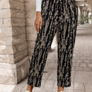 Emery rose pantalones largos casuales rectos y sueltos con cintura elastica, bolsillos y estampado de tenido anudado para mujer
