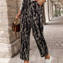 Emery rose pantalones largos casuales rectos y sueltos con cintura elastica, bolsillos y estampado de tenido anudado para mujer