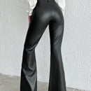 Pantalones acampanados de cintura alta de unicolor de piel de pu para mujer