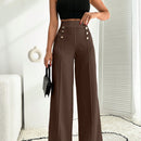 Pantalon palazzo de pierna ancha blanco con detalle de boton