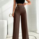 Pantalon palazzo de pierna ancha blanco con detalle de boton
