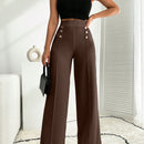 Pantalon palazzo de pierna ancha blanco con detalle de boton
