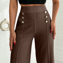 Pantalon palazzo de pierna ancha blanco con detalle de boton