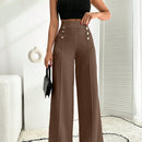 Pantalon palazzo de pierna ancha blanco con detalle de boton