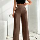 Pantalon palazzo de pierna ancha blanco con detalle de boton