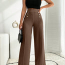 Pantalon palazzo de pierna ancha blanco con detalle de boton