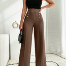 Pantalon palazzo de pierna ancha blanco con detalle de boton