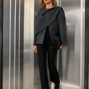 Essnce chaqueta de lana negra holgada y versatil para uso casual y de aeropuerto, diseno de bufanda de una pieza, chaqueta de cardigan corta de lana calida para el invierno, tendencia de moda otono 2024